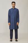 Nero by Shaifali and Satya_Blue Lucknowi Fabric Embroidered Cutdana Embellished Jacket Kurta Set_Online_at_Aza_Fashions