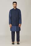 Buy_Nero by Shaifali and Satya_Blue Lucknowi Fabric Embroidered Cutdana Embellished Jacket Kurta Set_Online_at_Aza_Fashions
