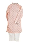 Shop_Mi Dulce An'ya_Pink Made Of 100% Organic Cotton Printed Floral Hand Sherwani Set _at_Aza_Fashions