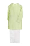 Shop_MI Dulce AN'YA_Green Handloom Cotton, Chanderi, Silk, Round Neck Gota Embellished Kurta Set _at_Aza_Fashions