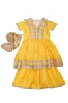 Buy_Mi Dulce An'ya_Yellow Organic Cotton Lace Lined Peplum Kurta Palazzo Set _at_Aza_Fashions