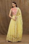 Buy_Samyukta Singhania_Yellow Blouse Raw Silk Embroidered Thread Round Floral Sequin Lehenga Set _at_Aza_Fashions