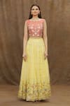 Samyukta Singhania_Yellow Blouse Raw Silk Embroidered Thread Round Floral Sequin Lehenga Set _Online_at_Aza_Fashions