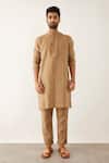 Buy_Son Of A Noble Snob_Brown Linen Fez Textured Kurta Set _Online_at_Aza_Fashions