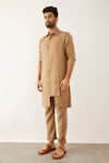 Buy_Son of A Noble Snob_Brown 100% Linen Plain Zend Shirt Kurta Set _Online_at_Aza_Fashions
