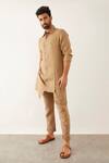 Shop_Son of A Noble Snob_Brown 100% Linen Plain Zend Shirt Kurta Set _Online_at_Aza_Fashions