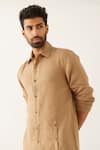 Son of A Noble Snob_Brown 100% Linen Plain Zend Shirt Kurta Set _at_Aza_Fashions