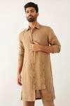 Buy_Son of A Noble Snob_Brown 100% Linen Plain Zend Shirt Kurta Set 