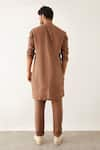 Shop_Son of A Noble Snob_Brown 100% Linen Plain Driss Round High Neck Kurta Set  _at_Aza_Fashions