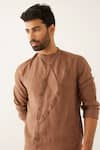 Shop_Son of A Noble Snob_Brown 100% Linen Plain Driss Round High Neck Kurta Set  _Online_at_Aza_Fashions