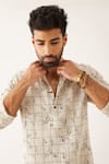 Shop_Son Of A Noble Snob_Ivory Linen Embroidery Halles Grid Floral Print Kurta Set _Online_at_Aza_Fashions