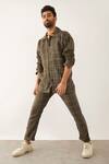 Buy_Son Of A Noble Snob_Green Linen Yani Topography Print Shirt_at_Aza_Fashions