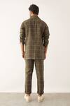 Shop_Son Of A Noble Snob_Green Linen Yani Topography Print Shirt_at_Aza_Fashions