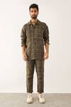 Buy_Son Of A Noble Snob_Green Linen Yani Topography Print Shirt_Online_at_Aza_Fashions