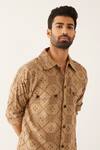 Shop Son Of A Noble Snob Brown Linen Cai Clover Print Shirt Online at Aza Fashions Shop_Son Of A Noble Snob_Brown Linen Cai Clover Print Shirt_Online_at_Aza_Fashions