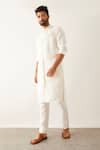 Buy Son Of A Noble Snob White Linen Sequins Aaki Pleated Kurta Set at Aza Fashions Buy_Son Of A Noble Snob_White Linen Sequins Aaki Pleated Kurta Set _at_Aza_Fashions
