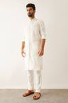 Son Of A Noble Snob White Linen Sequins Aaki Pleated Kurta Set Online at Aza Fashions Son Of A Noble Snob_White Linen Sequins Aaki Pleated Kurta Set _Online_at_Aza_Fashions