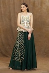 Buy_Samyukta Singhania_Green Corset Raw Silk Embroidered Thread Organza Skirt With Floral Peplum _at_Aza_Fashions