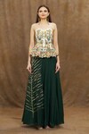 Khwaab by Sanjana Lakhani_Green Corset Raw Silk Embroidered Thread Organza Skirt With Floral Peplum_at_Aza_Fashions