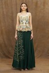 Samyukta Singhania_Green Corset Raw Silk Embroidered Thread Organza Skirt With Floral Peplum _at_Aza_Fashions