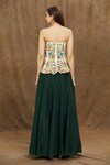 Shop_Khwaab by Sanjana Lakhani_Green Corset Raw Silk Embroidered Thread Organza Skirt With Floral Peplum_at_Aza_Fashions
