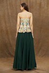 Shop_Samyukta Singhania_Green Corset Raw Silk Embroidered Thread Organza Skirt With Floral Peplum _at_Aza_Fashions