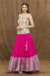 Shop_Samyukta Singhania_Pink Corset Raw Silk Embroidered Thread Sweetheart Floral With Ombre Lehenga _Online_at_Aza_Fashions