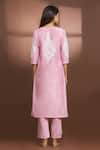 Shop_Samyukta Singhania_Pink Cotton, Silk Embroidery Split V-neck Kurta And Pant Set _at_Aza_Fashions