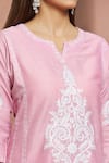 Shop_Samyukta Singhania_Pink Cotton, Silk Embroidery Split V-neck Kurta And Pant Set _Online_at_Aza_Fashions