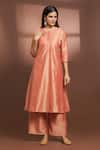 Buy Samyukta Singhania Peach Cotton, Silk Embroidery Round Neck Flared Kurta And Pant Set at Aza Fashions Buy_Samyukta Singhania_Peach Cotton, Silk Embroidery Round Neck Flared Kurta And Pant Set _at_Aza_Fashions