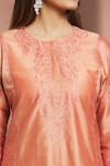 Shop Samyukta Singhania Peach Cotton, Silk Embroidery Round Neck Flared Kurta And Pant Set Online at Aza Fashions Shop_Samyukta Singhania_Peach Cotton, Silk Embroidery Round Neck Flared Kurta And Pant Set _Online_at_Aza_Fashions