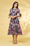 Buy_Khushbu Rathod Label_Black Wrinkle Cotton Printed Floral Round Midi Dress _Online_at_Aza_Fashions