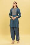 Buy_Samyukta Singhania_Grey Cotton, Silk Round Neck Geometric Pattern Straight Kurta And Pant Set_at_Aza_Fashions