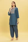 Samyukta Singhania_Grey Cotton, Silk Round Neck Geometric Pattern Straight Kurta And Pant Set_at_Aza_Fashions