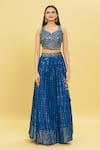 Naintara Bajaj_Blue Embroidery Sequins V Neck Lehenga Set_Online_at_Aza_Fashions