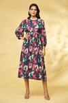 Buy_Khushbu Rathod Label_Black Wrinkle Cotton Printed Floral Round Bohemian Dress _at_Aza_Fashions