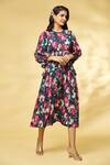 Khushbu Rathod Label_Black Wrinkle Cotton Printed Floral Round Bohemian Dress _at_Aza_Fashions