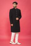 Buy_Nero by Shaifali and Satya_Black Dobby Front Buttoned Bandhgala Set_Online_at_Aza_Fashions