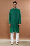 Aham-Vayam_Green Cotton Blend Embroidered Mughal Kurta Set _Online_at_Aza_Fashions