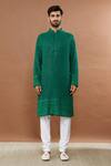 Aham-Vayam_Green Cotton Sequins Mughal Embroidered Kurta And Churidar Set _Online_at_Aza_Fashions