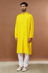 Buy_Aham-Vayam_Yellow Silk Blend Maharaja Embroidered Kurta Set_Online_at_Aza_Fashions