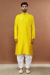 Aham-Vayam_Yellow Silk, Cotton Sequins Maharaja Embroidered Kurta And Patiala Set _Online_at_Aza_Fashions