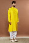 Buy_Aham-Vayam_Yellow Silk, Cotton Sequins Maharaja Embroidered Kurta And Patiala Set _Online_at_Aza_Fashions