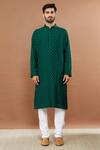 Aham-Vayam_Green Silk Blend Embroidered Floral Maharaja Kurta And Churidar Set _Online_at_Aza_Fashions