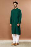 Buy_Aham-Vayam_Green Silk Blend Embroidered Floral Maharaja Kurta And Churidar Set _Online_at_Aza_Fashions