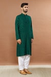 Aham-Vayam_Green , Satin, Cotton Sequins Maharaja Embroidered Kurta And Patiala Set _Online_at_Aza_Fashions