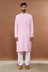 Aham-Vayam_Pink Cotton Blend Embroidered Mughal Kurta And Pyjama Set _Online_at_Aza_Fashions