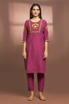 Buy_Samyukta Singhania_Maroon Cotton Embroidered Floral Round Straight Kurta And Pant Set _Online_at_Aza_Fashions