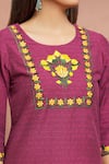 Samyukta Singhania_Maroon Cotton Embroidered Floral Round Straight Kurta And Pant Set _at_Aza_Fashions