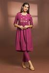 Buy_Samyukta Singhania_Maroon Cotton Embroidered Floral Round Flared Anarkali And Pant Set _at_Aza_Fashions